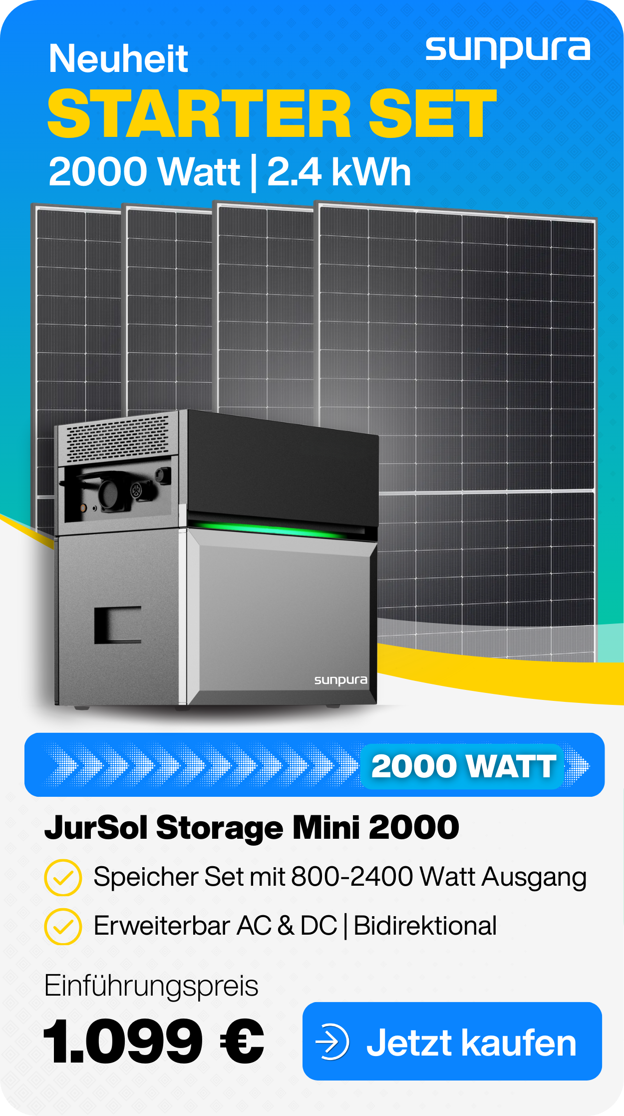 Sunpura Set 2000 Watt 2.4 kWh