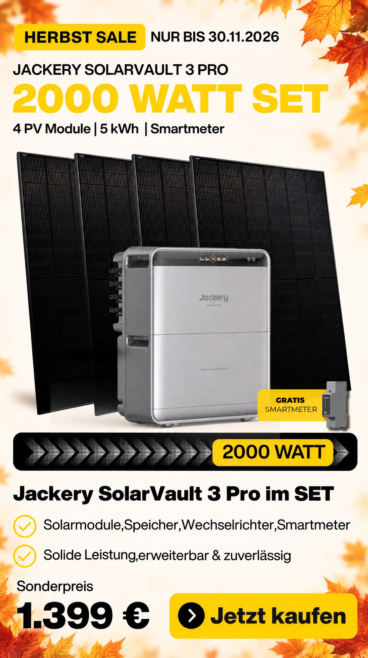 Jackery SolarVault 3 Pro 2000 Watt Set inkl. 5 kWh Batterie